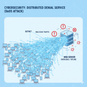 Distributed Denial of Service attack targeting a web server.