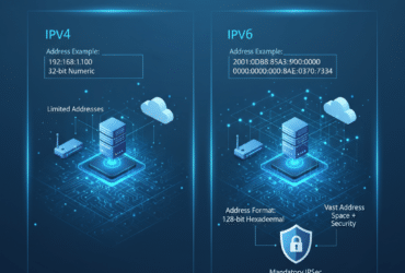 IPv4 vs IPv6 comparison showing modern internet networking infrastructure