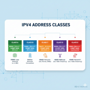 IPv4 address classes A B C D and E explained with ranges and usage
