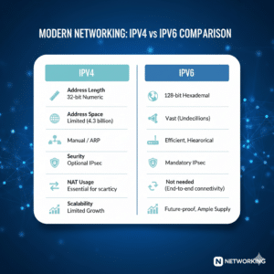 Side by side comparison of IPv4 and IPv6 networking protocols