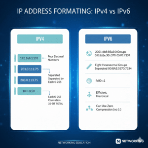 Examples of IPv4 and IPv6 addresses showing format differences