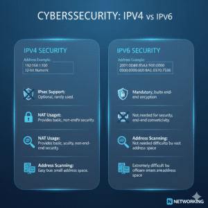 IPv4 and IPv6 security comparison showing protection features