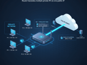 What is NAT explained with router translating private IP addresses to a public IP address