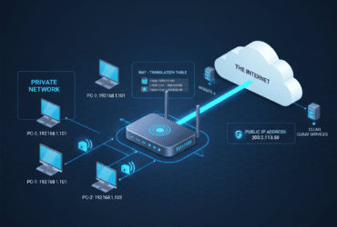 What is NAT explained with router translating private IP addresses to a public IP address
