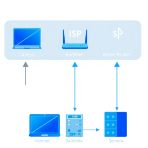 Diagram showing how an IP address enables communication between a device and a website server.