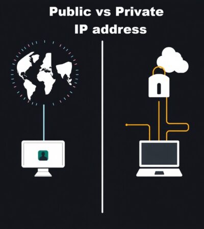Public vs private IP address comparison showing internet connectivity and private network communication